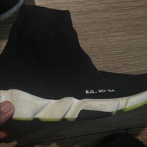 Balenciaga Kids Black Sock Sneakers with White and Green Accents
